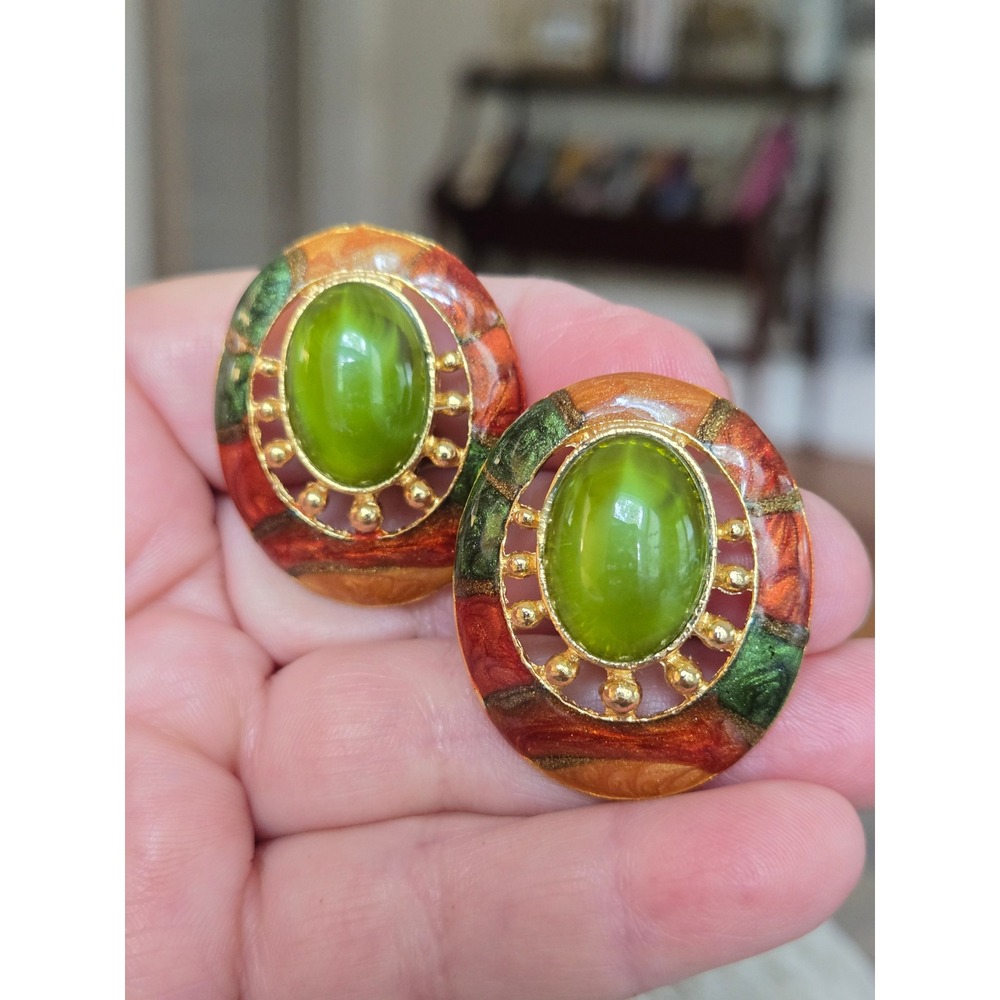 Rare Jay Feinberg Enamel Multi- Colored Earrings Vintage Clip-On